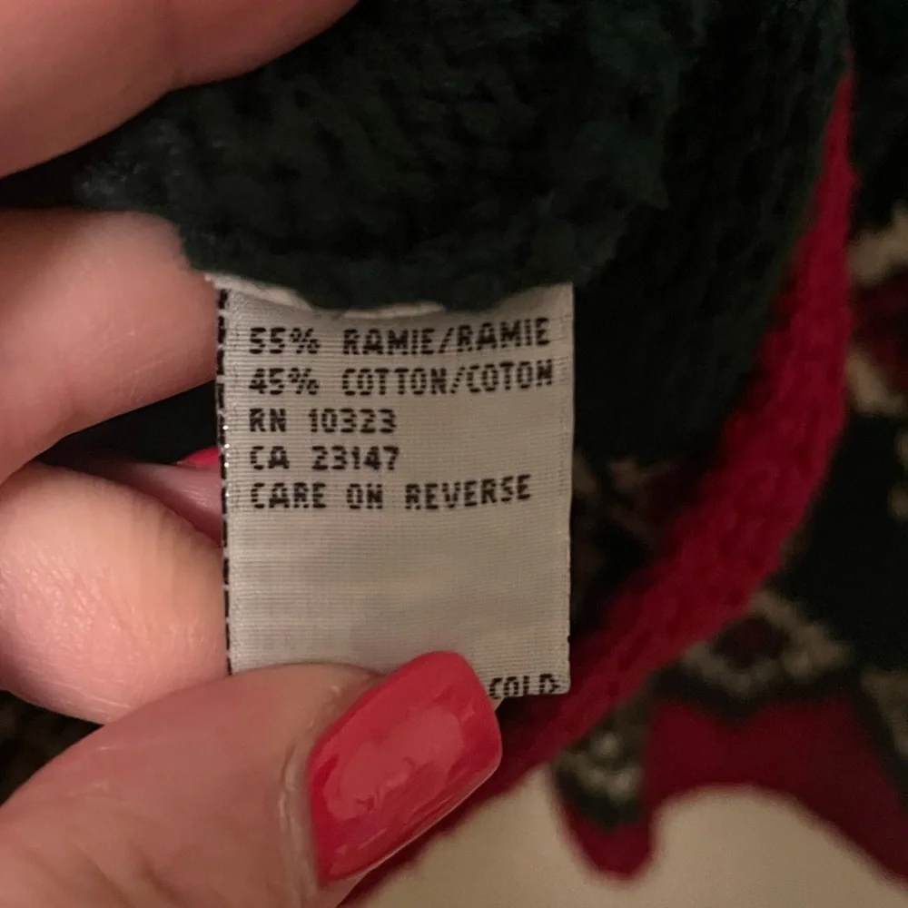 Vintage Talbots Hand Knit Holly Festive Green Red Women's Zip-Up Cardigan Med